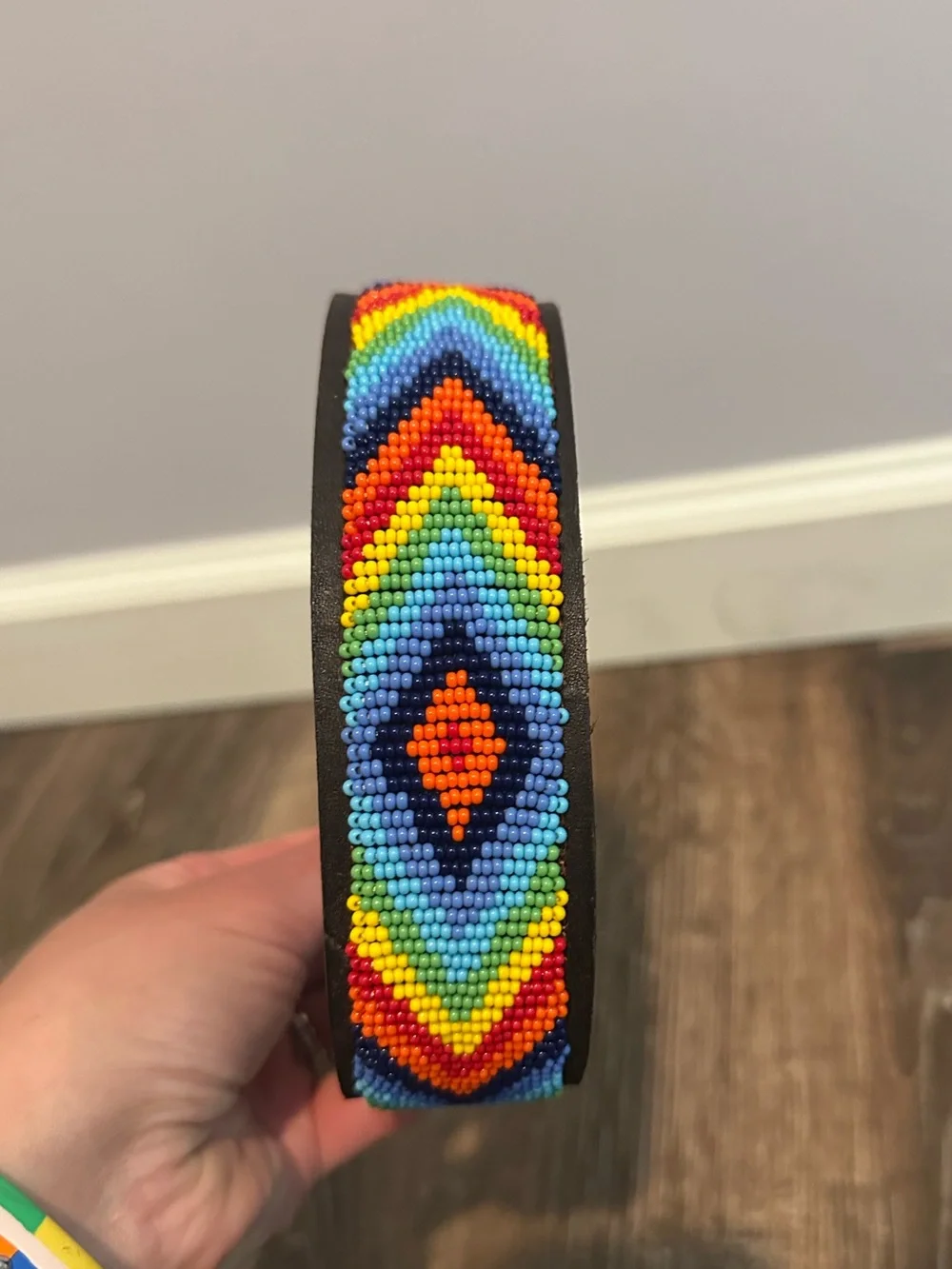Leather Dog Collar with Rainbow Beading